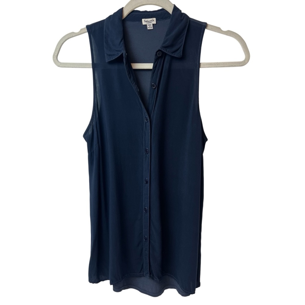 Splendid Navy Sleeveless Button Down Blouse Women… - image 1